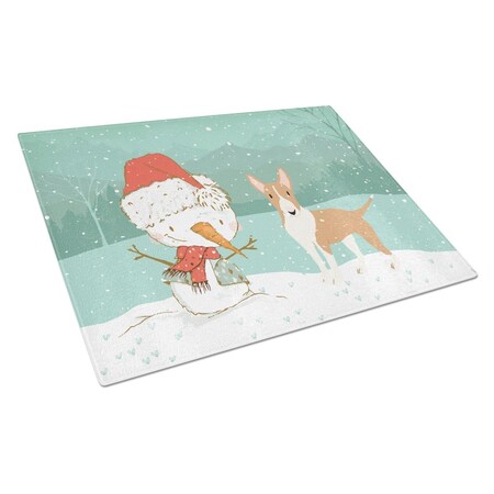 Carolines Treasures Fawn Bull Terrier Snowman Christmas Glass Cutting Board Large CK2056LCB